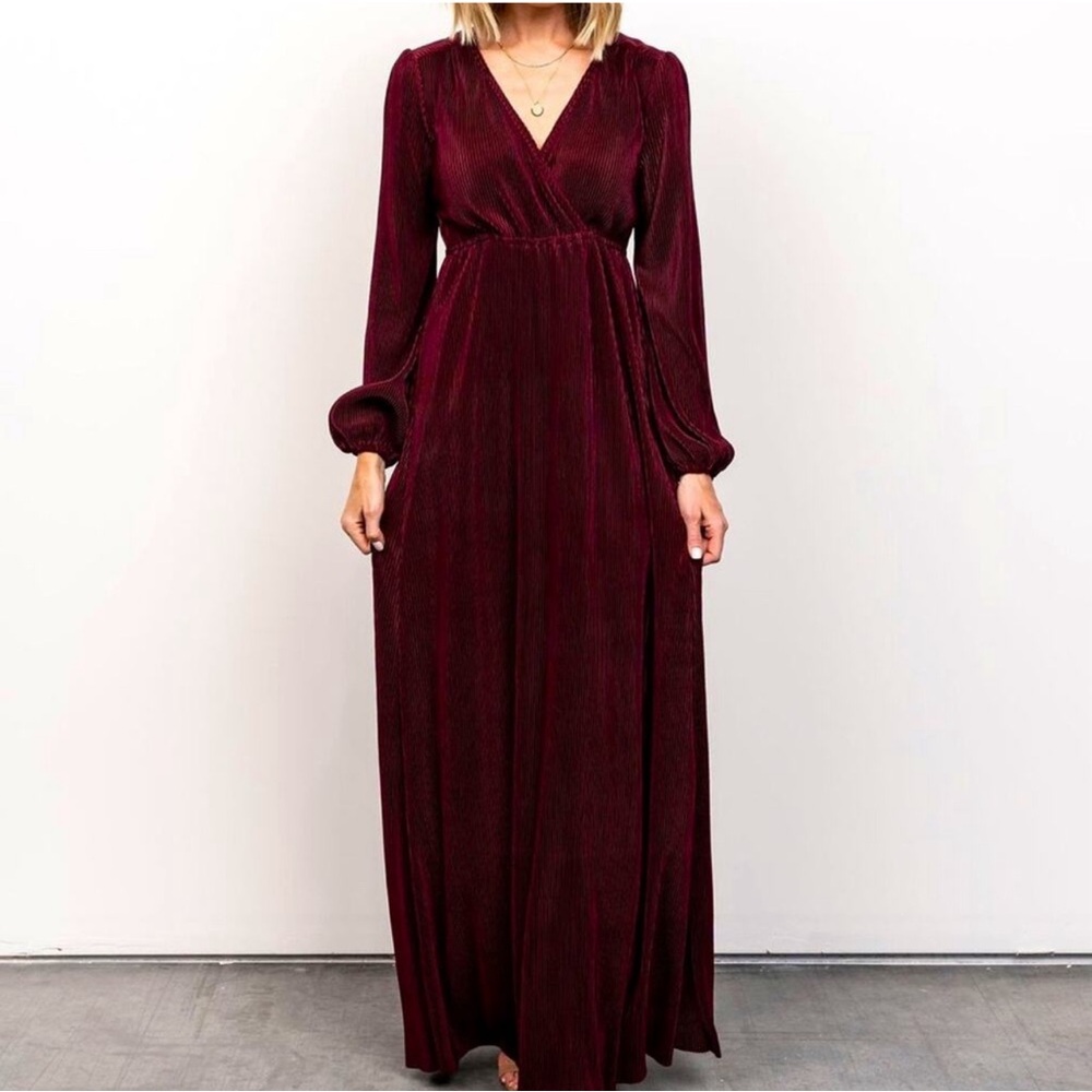 Baltic Born Venus Pleated Maxi Dress Maroon/Burgundy Women’s Size Small